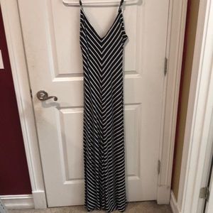 V-neck, spaghetti strapped Maxi dress.